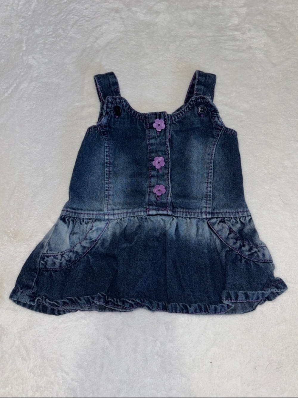 (3 for $10) gloria jeans Girls Dark Denim Dress with Purple Flower Buttons